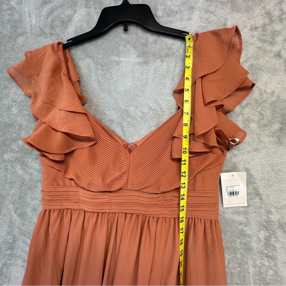 BIRDY GRAY Michelle Dress Chiffon Terracotta Elegant Ruffled  Bridesmaid Size L - Picture 7 of 9